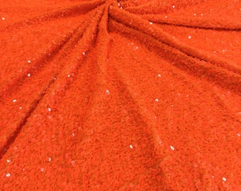 Neon Orange Stretch Velvet Fabric with Sequins: 54/55" Wide