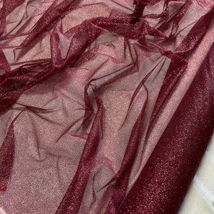 Burgundy Glitter Mesh/Tulle, 60/62&quot;, Sold By the Yard
