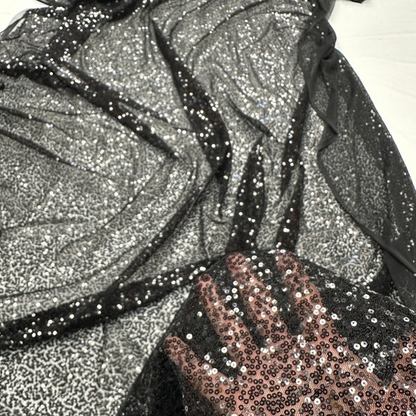 Black Mesh Sequins, All Over 3mm Sequins, 59/60", By the Yard