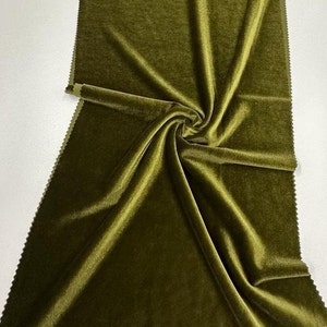 Olive Green Velvet Stretch-Solid, 60", By the Yard, Apparels, Dress, Evening Gown, Hair Accessories, Clothing