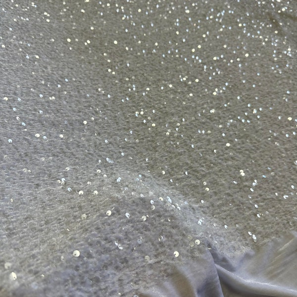 White Velvet Stretch with All Over Sequins Embroidery, 54", Sold By the Yard, Clothing & Apparel, Sewing, Hair Accessories