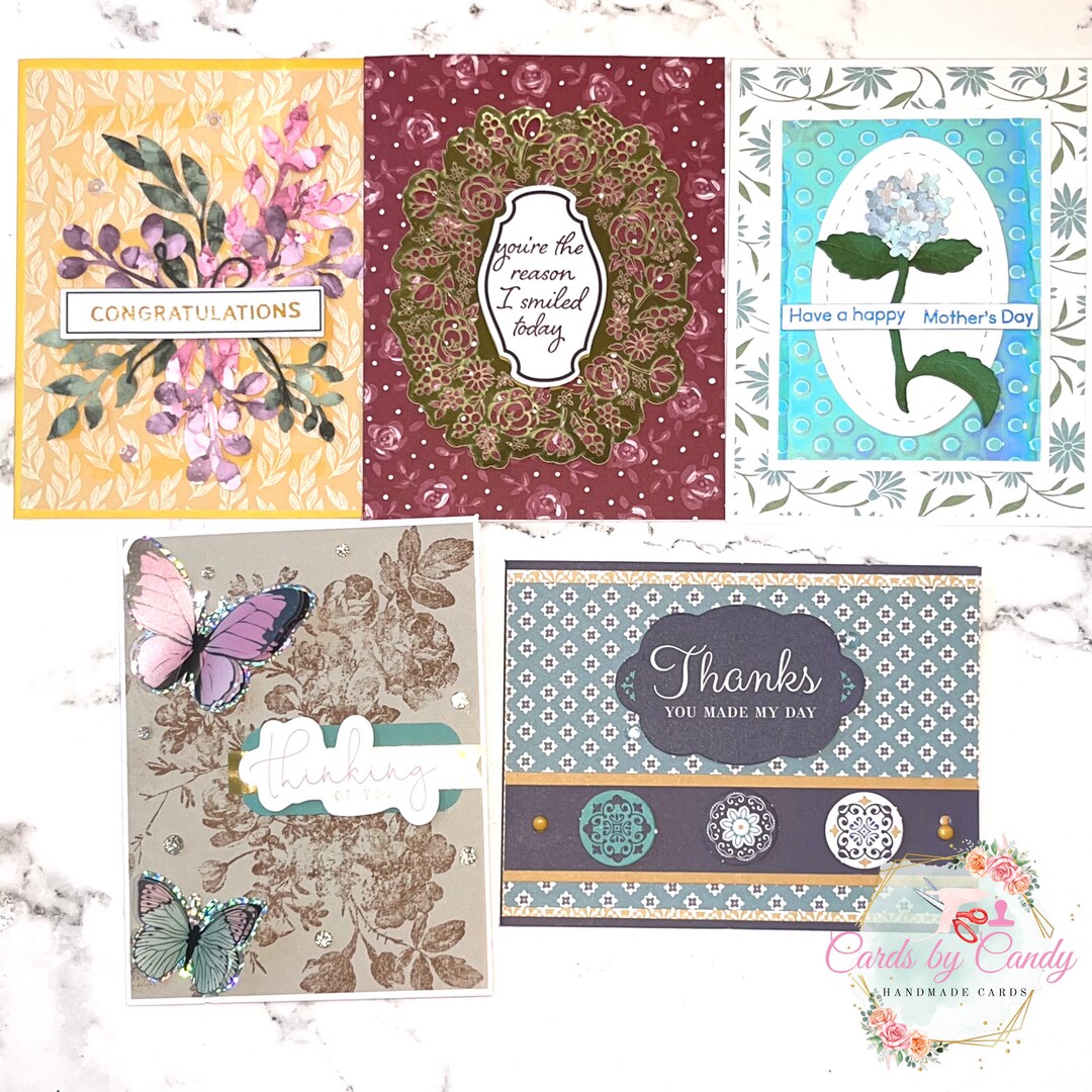 Floral Assorted Cards - Set of 5 Handmade Greeting Cards With Envelopes ...