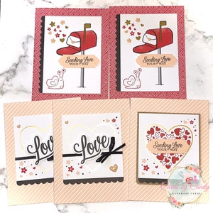 Valentine's Cards, Set of 5 Handmade Cards with Envelopes