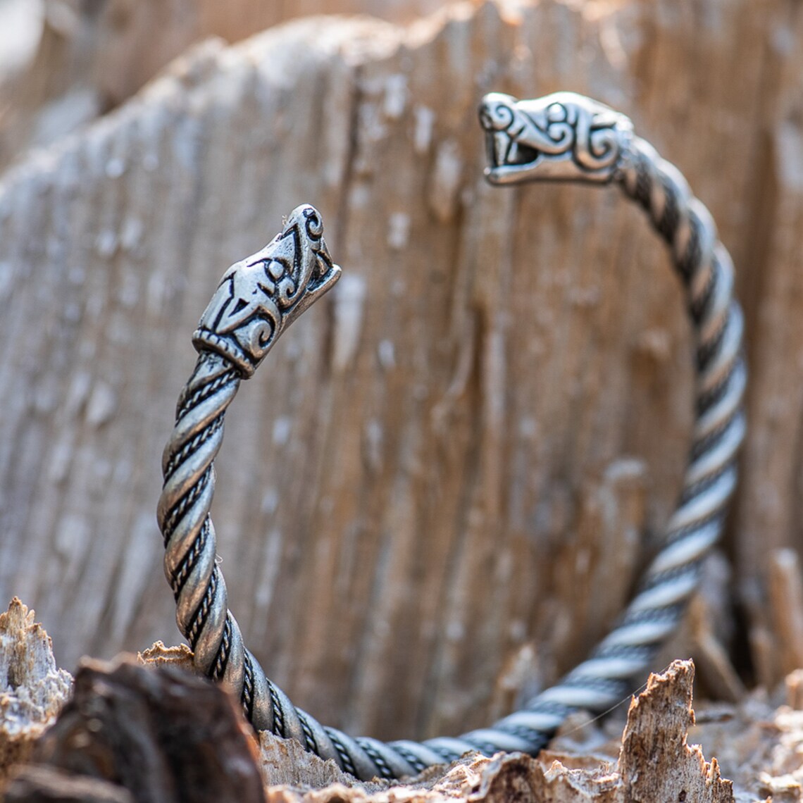 Viking Armring With Beast Heads Gotland Silver Plated Etsy