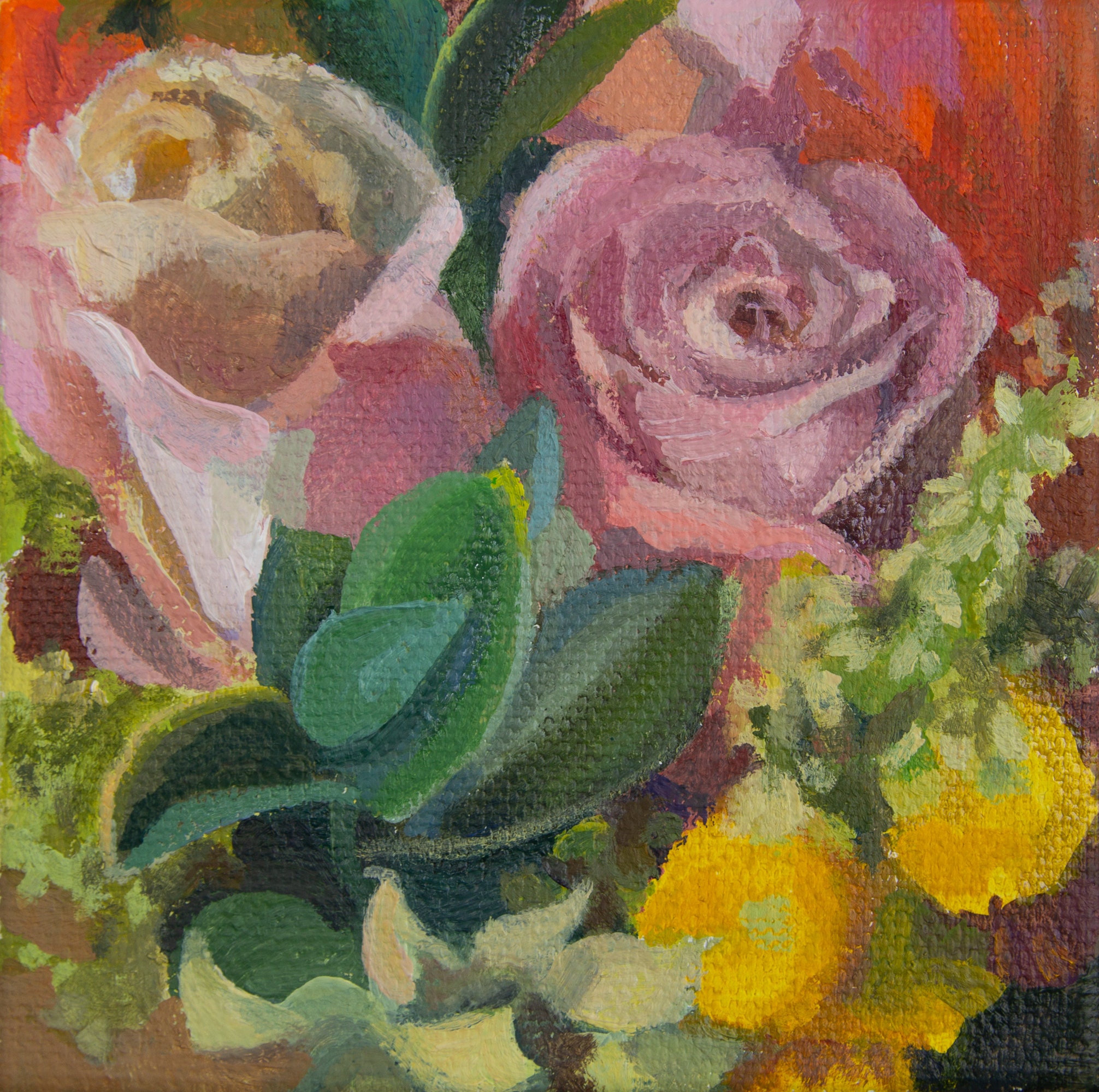 Oil Painting on Canvas  Contemporary Flowers  Close-Up Original Art  Fine Art Miniature  Connie Hanselman Rose Under Pressure