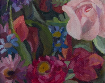 Oil Painting on Canvas  Contemporary Flowers  Close-Up Original Art  Fine Art Miniature  Connie Hanselman Rose Under Pressure