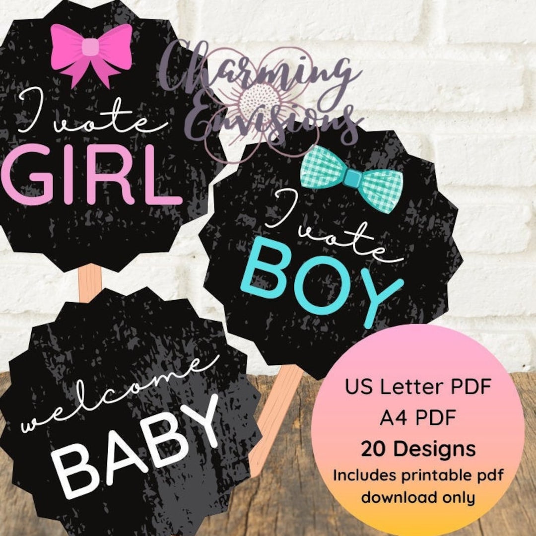 Baby Gender Reveal PDF Printable Cutout Photo Booth Props BOY or GIRL ...