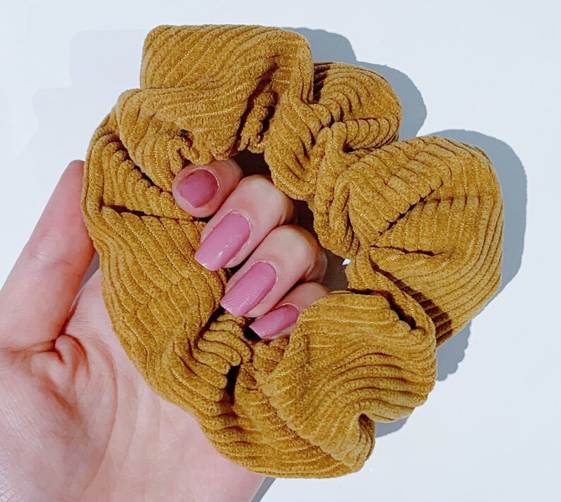 hair tie corduroy scrunchie tan material texture CORDUROY SCRUNCHIE ZIPPER option! navy purple pink hair elastic blue gift