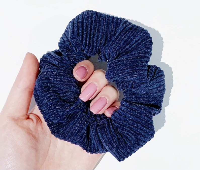 hair tie corduroy scrunchie tan material texture CORDUROY SCRUNCHIE ZIPPER option! navy purple pink hair elastic blue gift