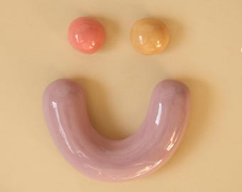 Wall Handmade Ceramic Smiley face - Lilac combination