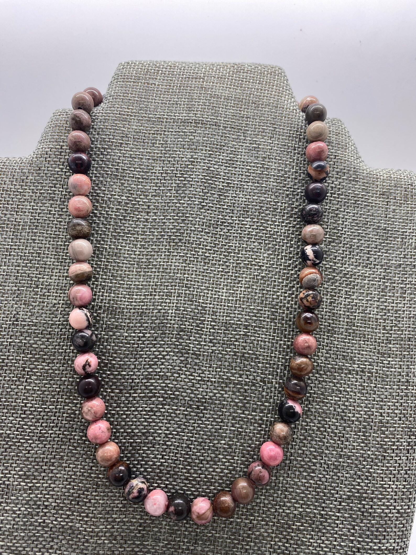 Rhodonite Crystal Necklace 8mm Beads Sterling Silver Clasp | Etsy