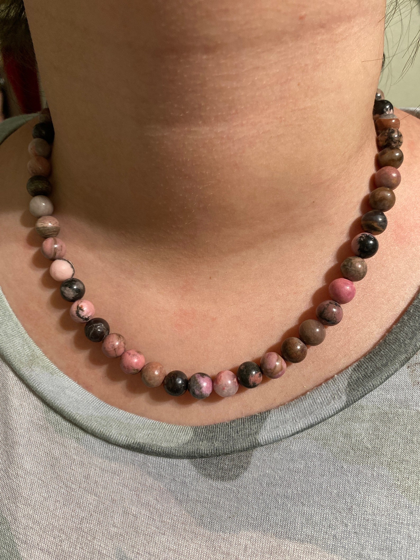 Rhodonite Crystal Necklace 8mm Beads Sterling Silver Clasp | Etsy