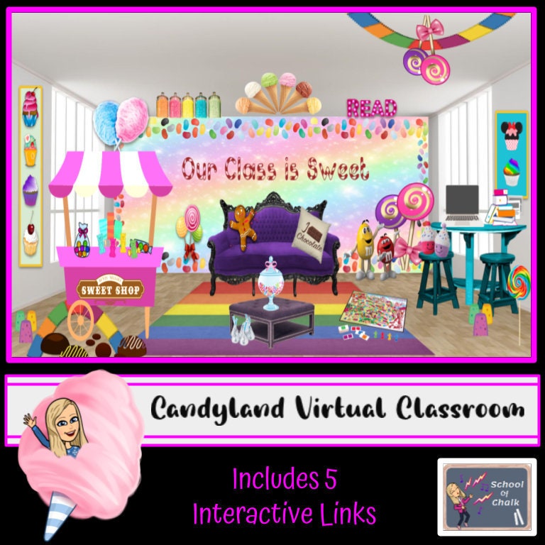 Bitmoji Virtual Classroom-Candy Land Theme (Inc. 5 Interaktive Links)