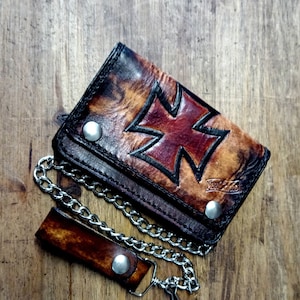 Cartera de cuero para hombre cartera de cuero personalizada cadena biker hombre mujer personalizada
