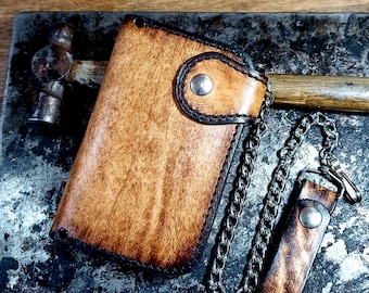 Leather wallet men leather wallet personalized biker chain man wooman personalized
