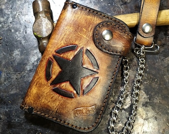 Brown PERSONALIZED Handmade Genuine LEATHER Biker WALLET With Chain/Christmas Gift/Gift for Son Father Boyfriend Or Husband/Men Accessories