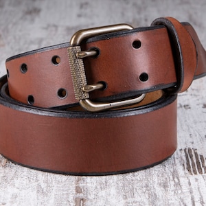 Full Grain Two Hole High Quality Genuine Black LEATHER MODERN BELT/Valentine Day/Christmas Gift