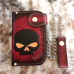 Cartera de cuero para hombre cartera de cuero personalizada cadena biker hombre mujer personalizada