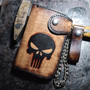 Marrón CARTERA de motociclista de CUERO genuino hecha a mano PERSONALIZADA con cadena / Regalo de Navidad / Regalo para hijo, padre, novio o esposo / Accesorios para hombres