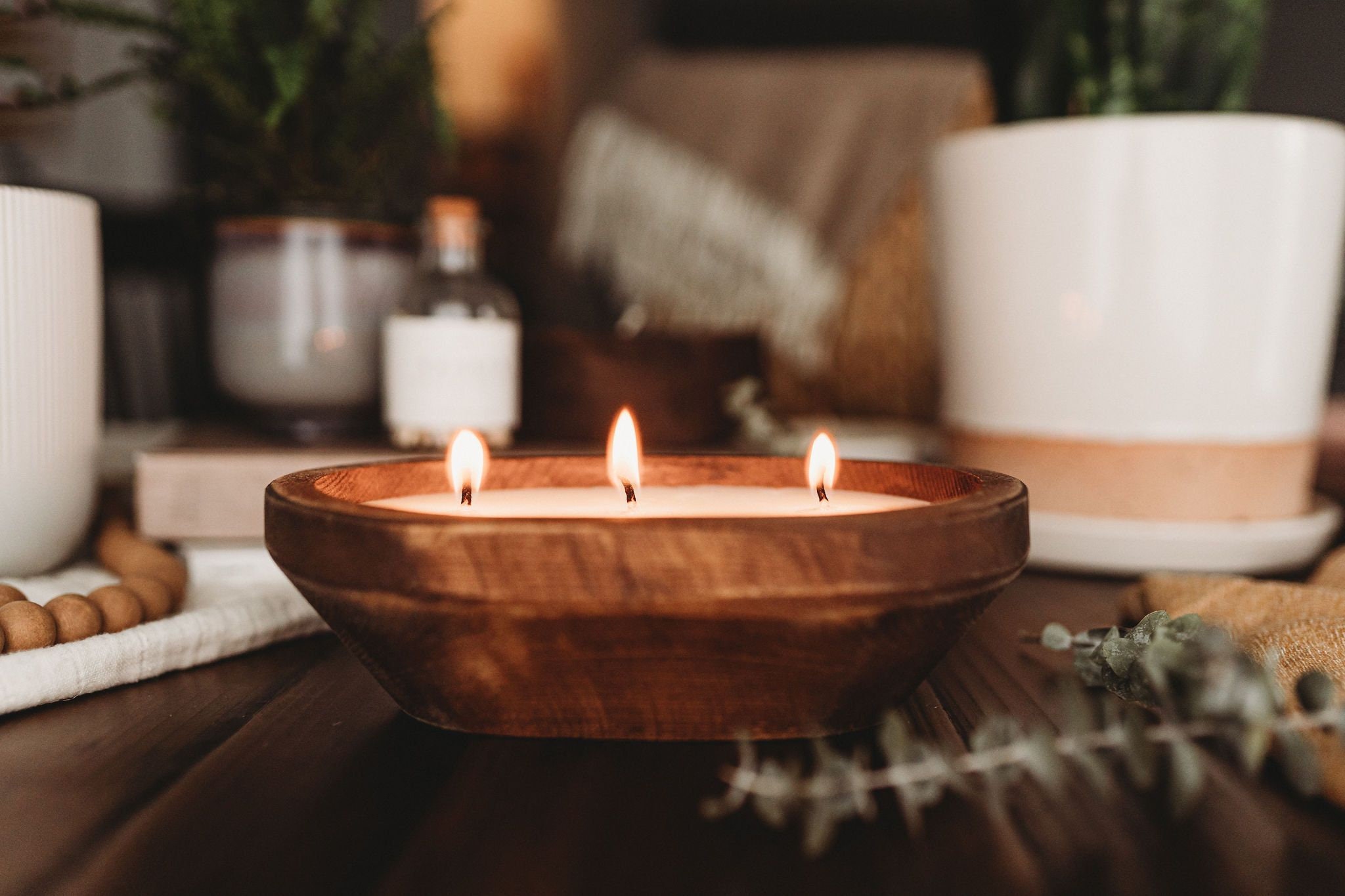 DIY 3 Wick Candle Kit Dough Bowl Candle Wood Bowl DIY Etsy