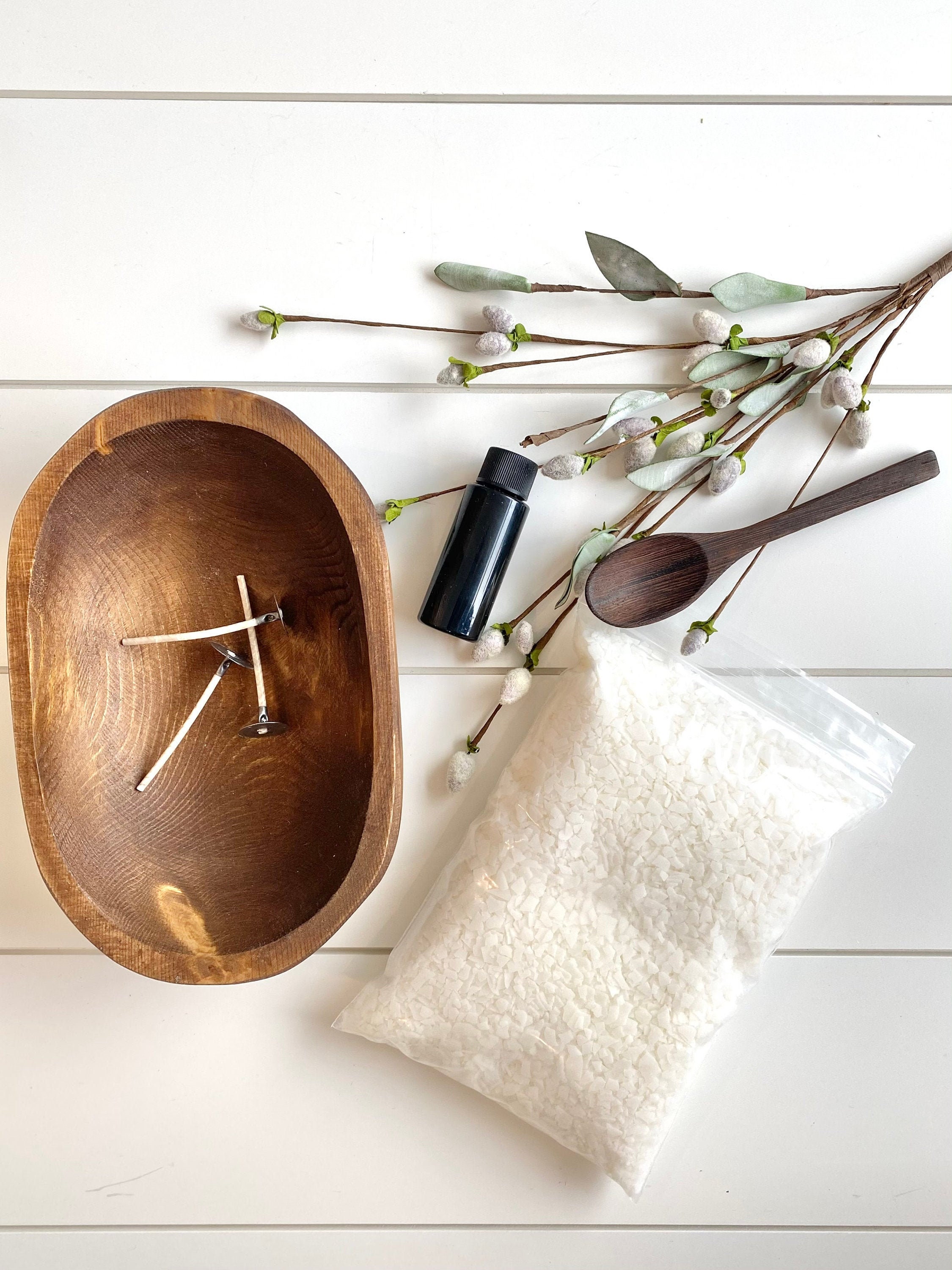 DIY 3 Wick Candle Kit Dough Bowl Candle Wood Bowl DIY Etsy