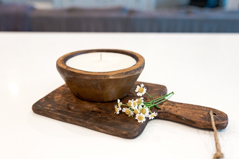 The Kate 6 Wick Dough Bowl Candle Wood Bowl Candle Modern Etsy