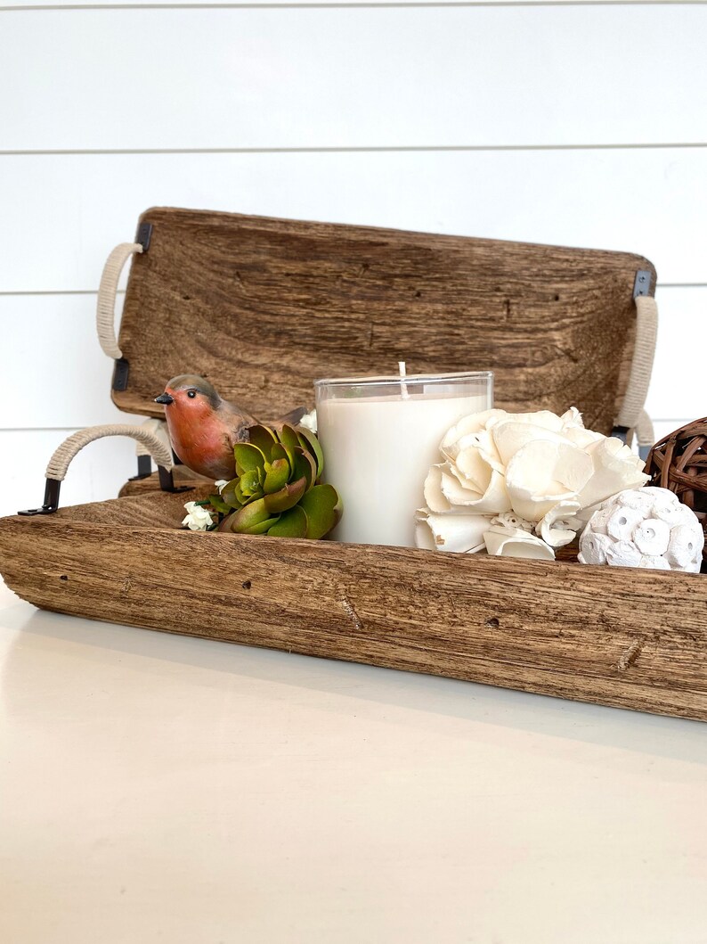 Wooden Rectangle Tray with Metal Handles Farmhouse Home Etsy