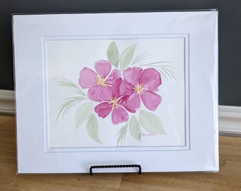 Camila flowers - 8x10 watercolor painting in 11x14 double mat