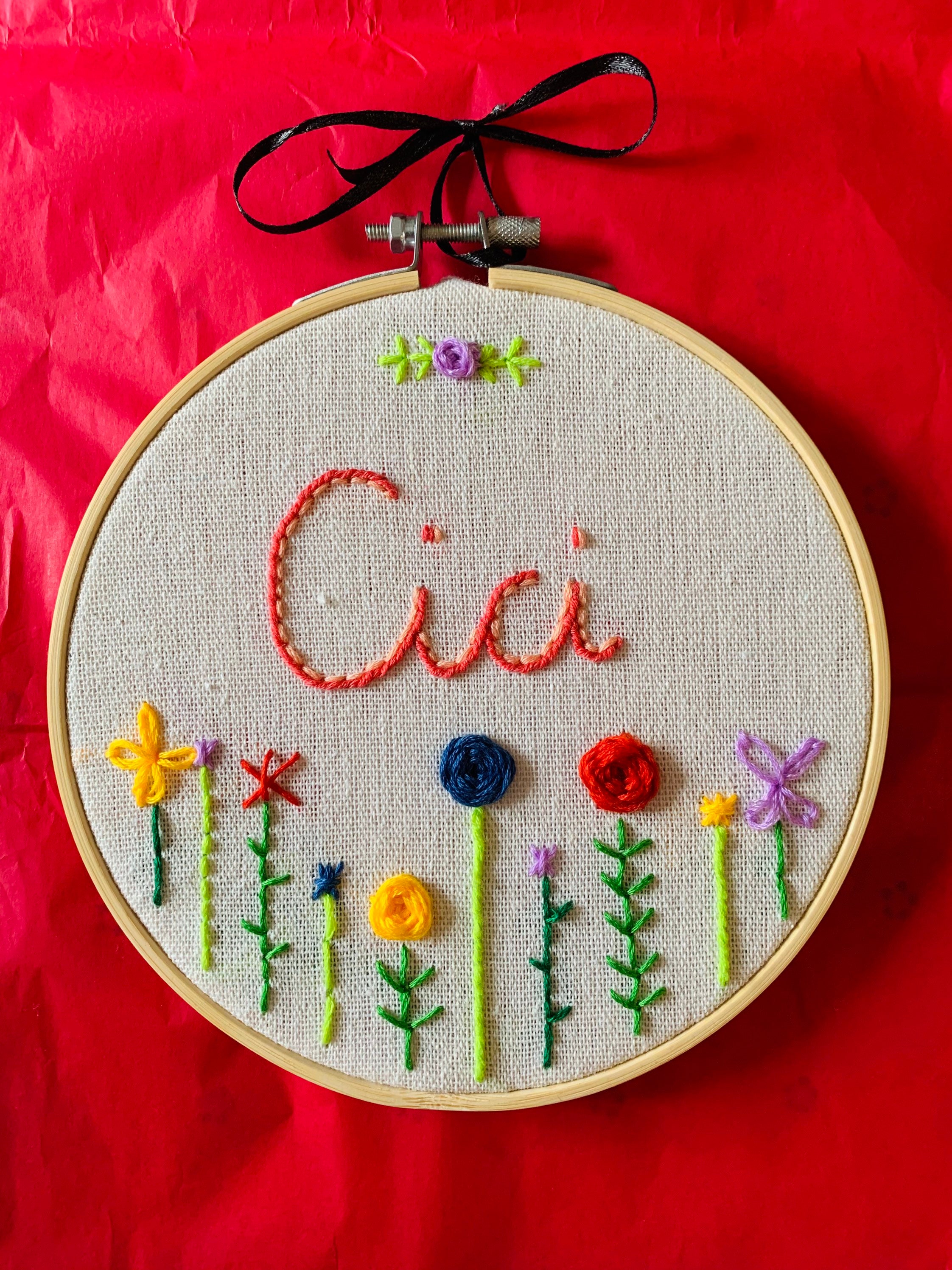 Custom Hand Embroidered Name Floral Embroidery Hoop Baby | Etsy