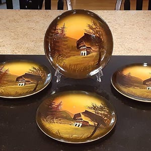 Antique Hand Painted Schramberg Majolica Salad Plates Set of 4 Made in Germany