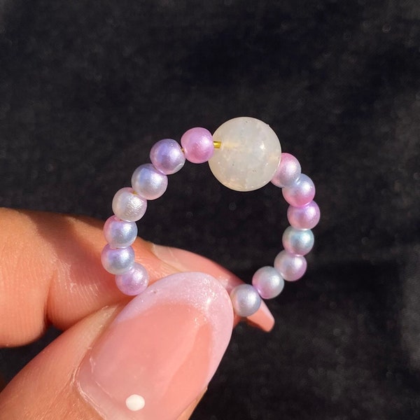 MARGO - Perle de pierre d’agate blanche et bague de perles de sirène - Ensemble sur fil de cuivre plaqué or - Cadeau d’anniversaire pour elle - Cadeau de Saint-Valentin - Minimaliste