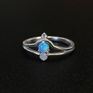 Evolet 925 Sterling Silver Triple Stone Blue Fire Opal Ring - Birthday Gift For Her Him - Valentines Day Gift