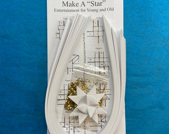 Make a Star Kit - 100 Streifen - Weiß. Inklusive Musterstern, Anleitung und Glitterpäckchen. Für 25 Sterne.