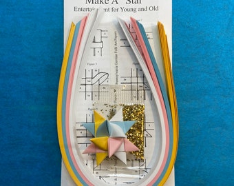 Make a Star Kit - 100 Strips - Multicolor. Includes sample star, instructions and glitter pack. Makes 25 stars.