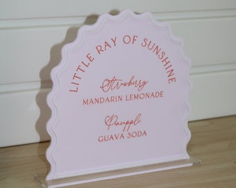 Wavy Acrylic Bar Menu Sign, Custom Wedding Decor