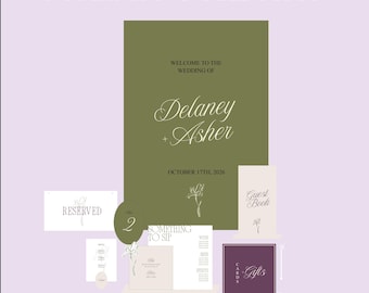 Romantic Wedding Signage Package | Semi-Custom Wedding Signs | Wavy Welcome Sign, Bar Menu, Table Numbers & Reception Decor