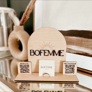 Table Top Logo Sign with QR Codes, QR Code Display Sign, Business Card Holder, Business Sign, Custom Logo Sign, QR Code Sign, Engraved Sign