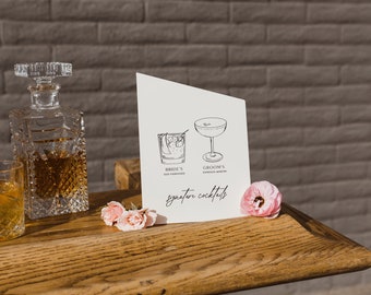 Engraved Acrylic Signature Cocktails Bar Sign, Wedding Menu