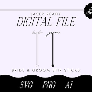 Archivo digital de palo de agitación de novia y novio, archivo SVG, archivo de corte láser, palos de agitación, SVG de boda, archivo de palo de agitación, archivo Glowforge, diseño de agitador