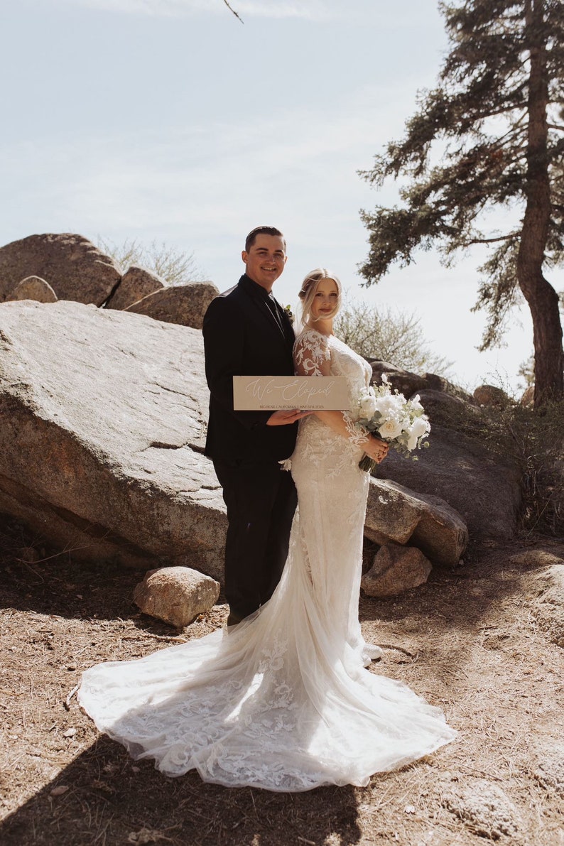 Personalized We Eloped Wood Sign, Wedding Photo Prop - Etsy