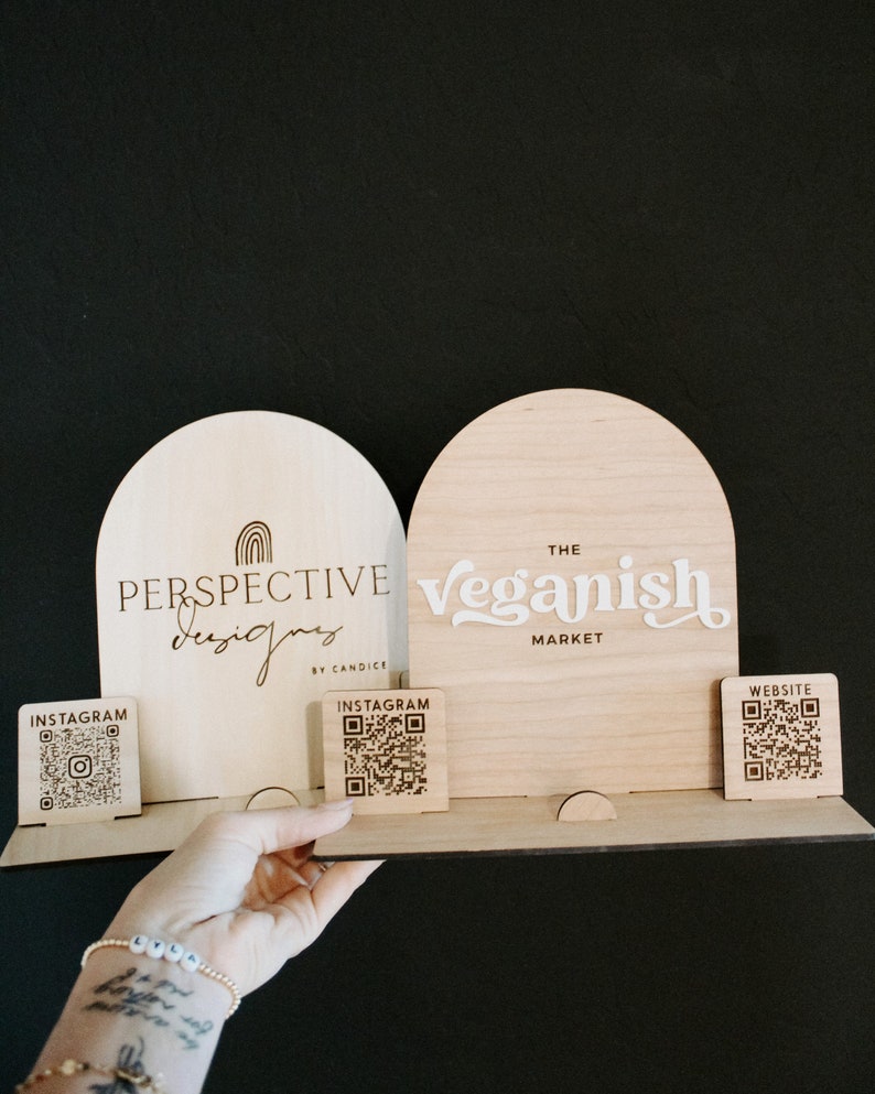 Table Top Logo Sign With QR Codes QR Code Display Sign - Etsy