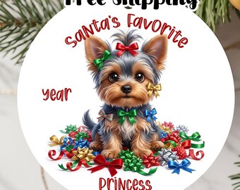 Personalized Santa's Favorite Yorkshire Terrier Dog Ornament 2026, Double-Sided Metal Christmas Keepsake