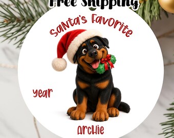 Personalized Santa's Favorite Rottweiler Dog Ornament 2026, Double-Sided Metal Christmas Keepsake