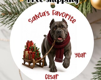 Personalized Cane Corso Santa's Favorite Dog Ornament 2026, Double-Sided Metal Christmas Keepsake