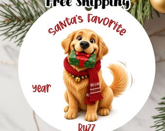 Personalized Golden Retreiver Santa's Favorite Dog Ornament 2026, Double-Sided Metal Christmas Keepsake