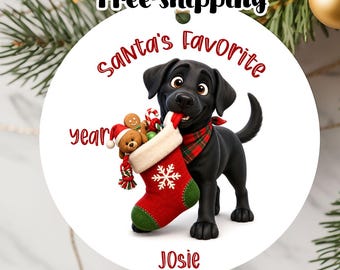 Personalized Black Lab Santa's Favorite Dog Ornament 2026, Double-Sided Metal Christmas Keepsake