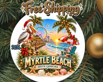 2026 Myrtle Beach Travel Ornament, Vacation Keepsake, Christmas Souvenir Gift, Metal Holiday Decoration