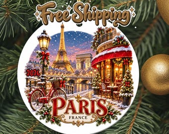 2026 Paris Travel Ornament, Vacation Keepsake, Christmas Souvenir Gift, Metal Holiday Decoration