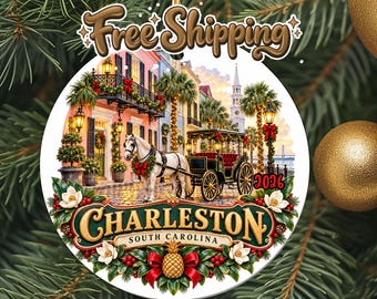 2026 Charleston Travel Ornament, Vacation Keepsake, Christmas Souvenir Gift, Metal Holiday Decoration