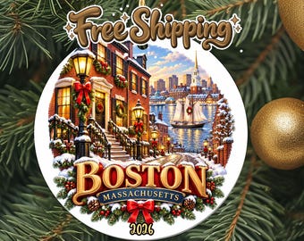 2026 Boston Travel Ornament, Vacation Keepsake, Christmas Souvenir Gift, Metal Holiday Decoration